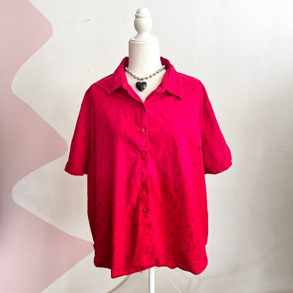 Cabin Creek Red Floral Embroidered Button Up Cottagecore‎ Western Vintage Sz 2X